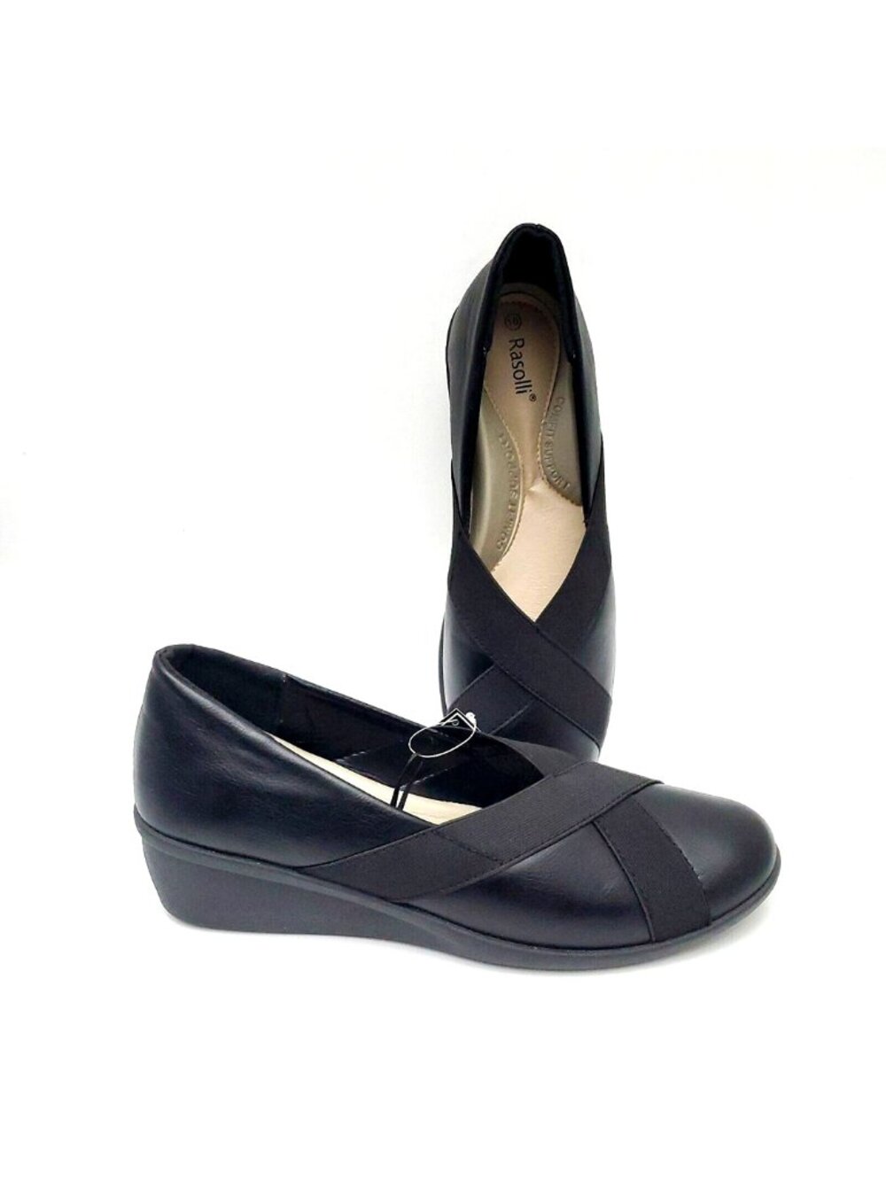 Rasolli Comfort Support Black Slip on Wedge Heel Shoes Women's Size 10M